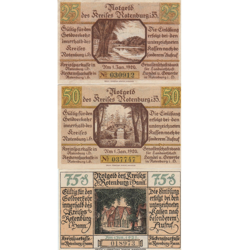 Rotenburg set de 3 Notgelds